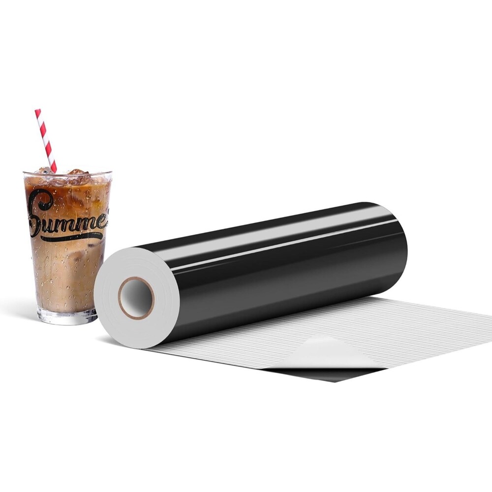 Glossy Black Vinyl Permanent, 12in x 15FT Adhesive Vinyl, Permanent Vinyl